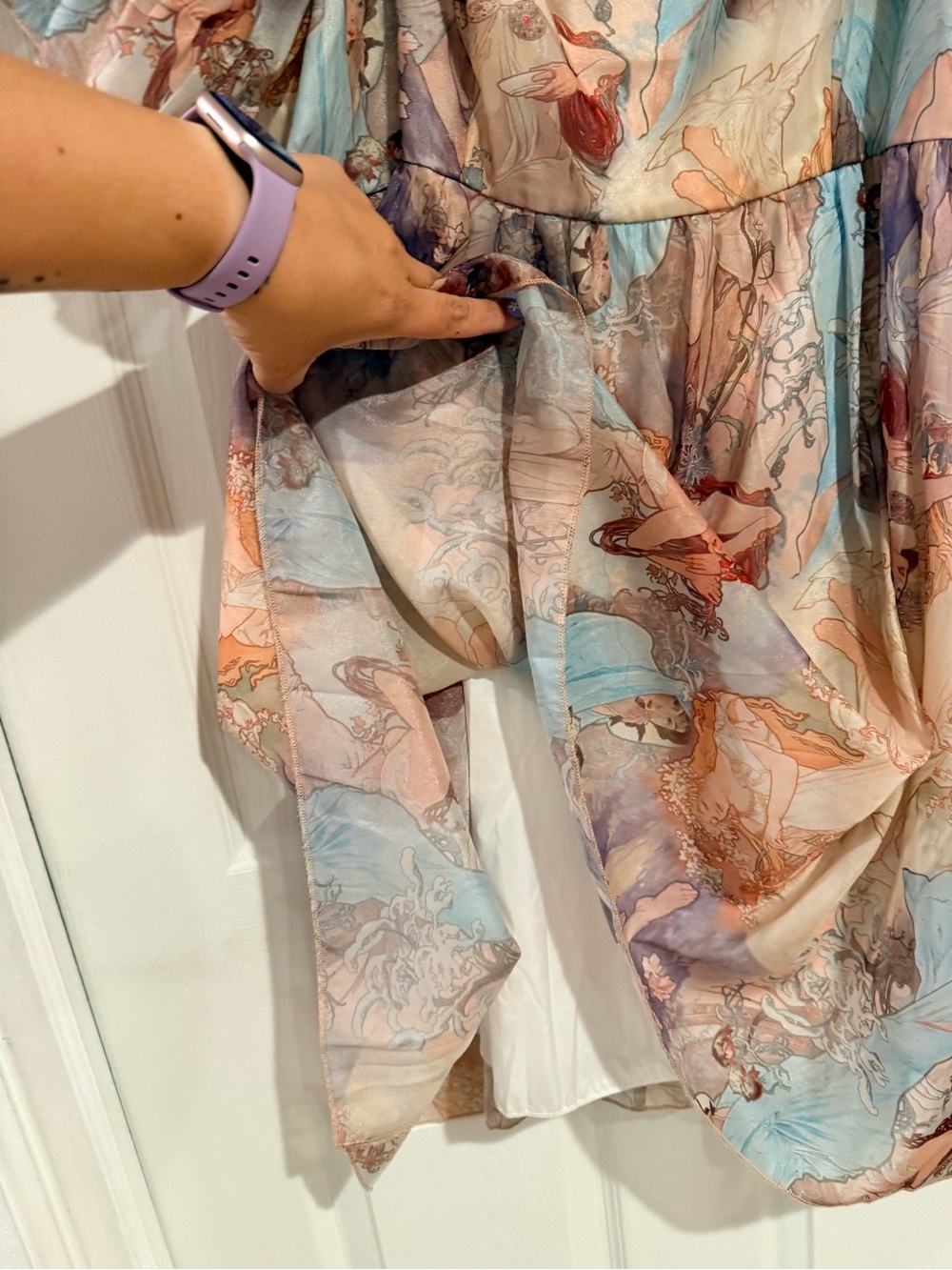 SHEIN Cream Pastel Floral Puff Sleeve Mini Dress - Picture 3 of 5